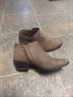 Style & Co. Taupe Suede Ankle Booties with Side Zip